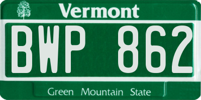 VT license plate BWP862