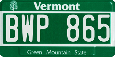 VT license plate BWP865