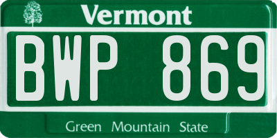 VT license plate BWP869