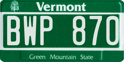VT license plate BWP870