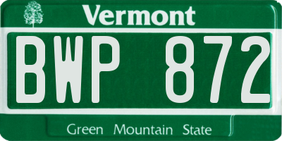 VT license plate BWP872