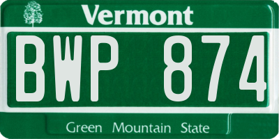 VT license plate BWP874