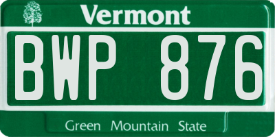 VT license plate BWP876