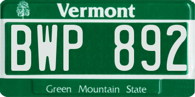 VT license plate BWP892