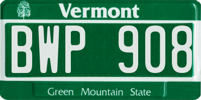 VT license plate BWP908