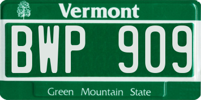 VT license plate BWP909