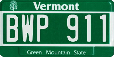 VT license plate BWP911
