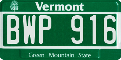 VT license plate BWP916