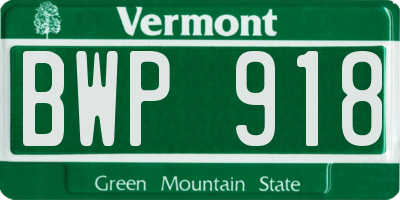 VT license plate BWP918