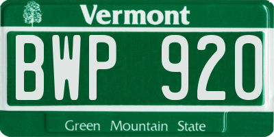VT license plate BWP920