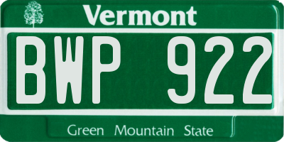 VT license plate BWP922