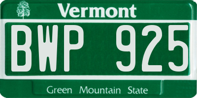 VT license plate BWP925