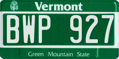 VT license plate BWP927