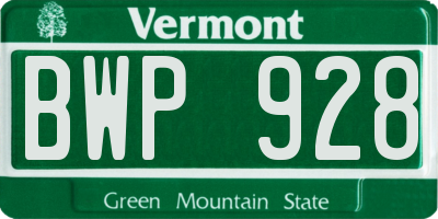VT license plate BWP928
