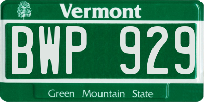 VT license plate BWP929
