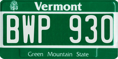 VT license plate BWP930