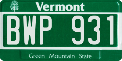 VT license plate BWP931
