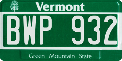 VT license plate BWP932
