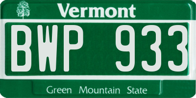 VT license plate BWP933