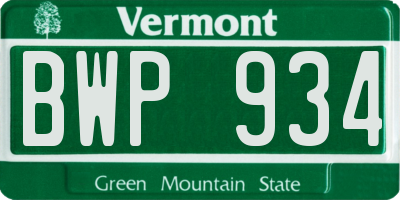 VT license plate BWP934