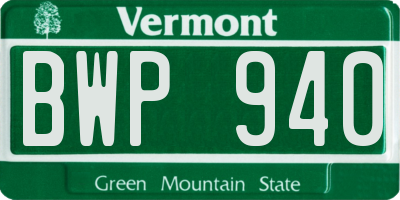VT license plate BWP940