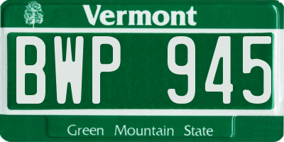 VT license plate BWP945