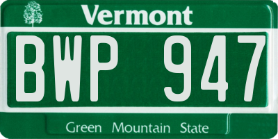 VT license plate BWP947