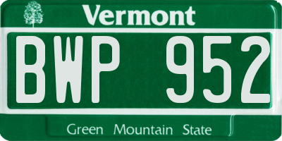 VT license plate BWP952