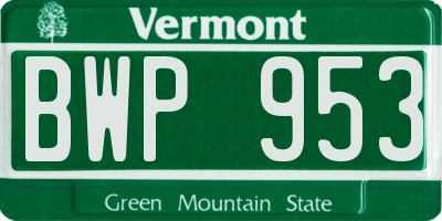 VT license plate BWP953