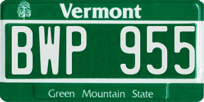 VT license plate BWP955
