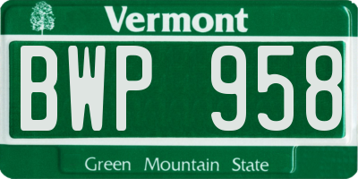 VT license plate BWP958