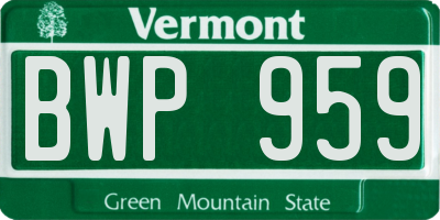 VT license plate BWP959