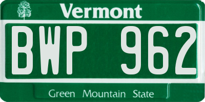 VT license plate BWP962