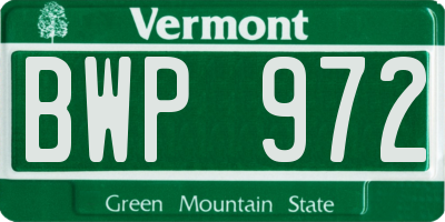VT license plate BWP972