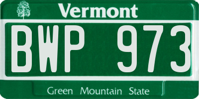 VT license plate BWP973