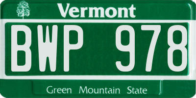 VT license plate BWP978