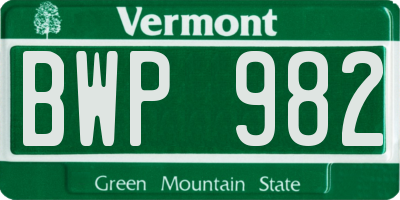 VT license plate BWP982