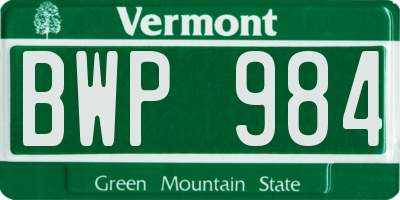VT license plate BWP984