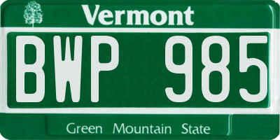 VT license plate BWP985