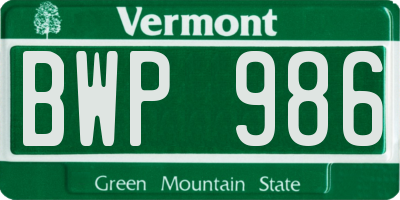 VT license plate BWP986