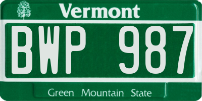 VT license plate BWP987