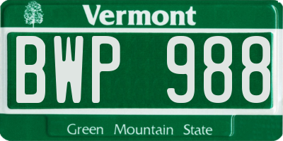 VT license plate BWP988