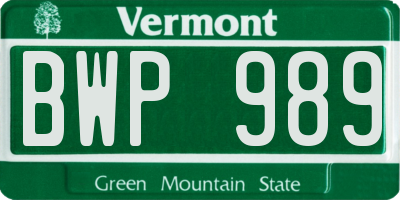 VT license plate BWP989