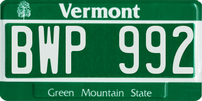 VT license plate BWP992