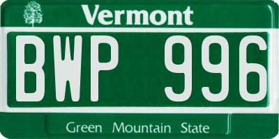 VT license plate BWP996