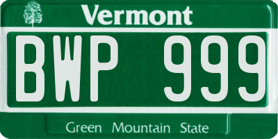 VT license plate BWP999