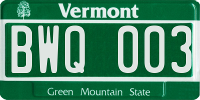 VT license plate BWQ003