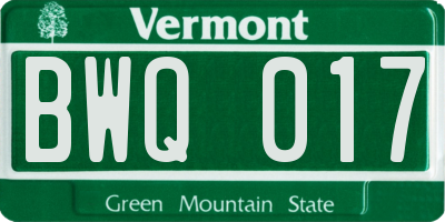 VT license plate BWQ017