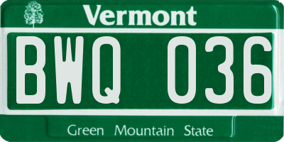 VT license plate BWQ036