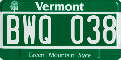 VT license plate BWQ038